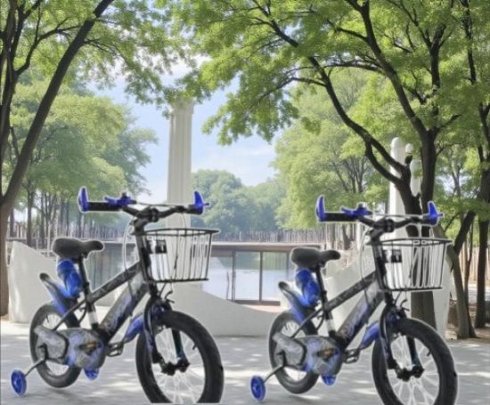 صورة دراجتين أطفال للمغامرات زرقاوتين بسلة امامية مقاس 12,14,16